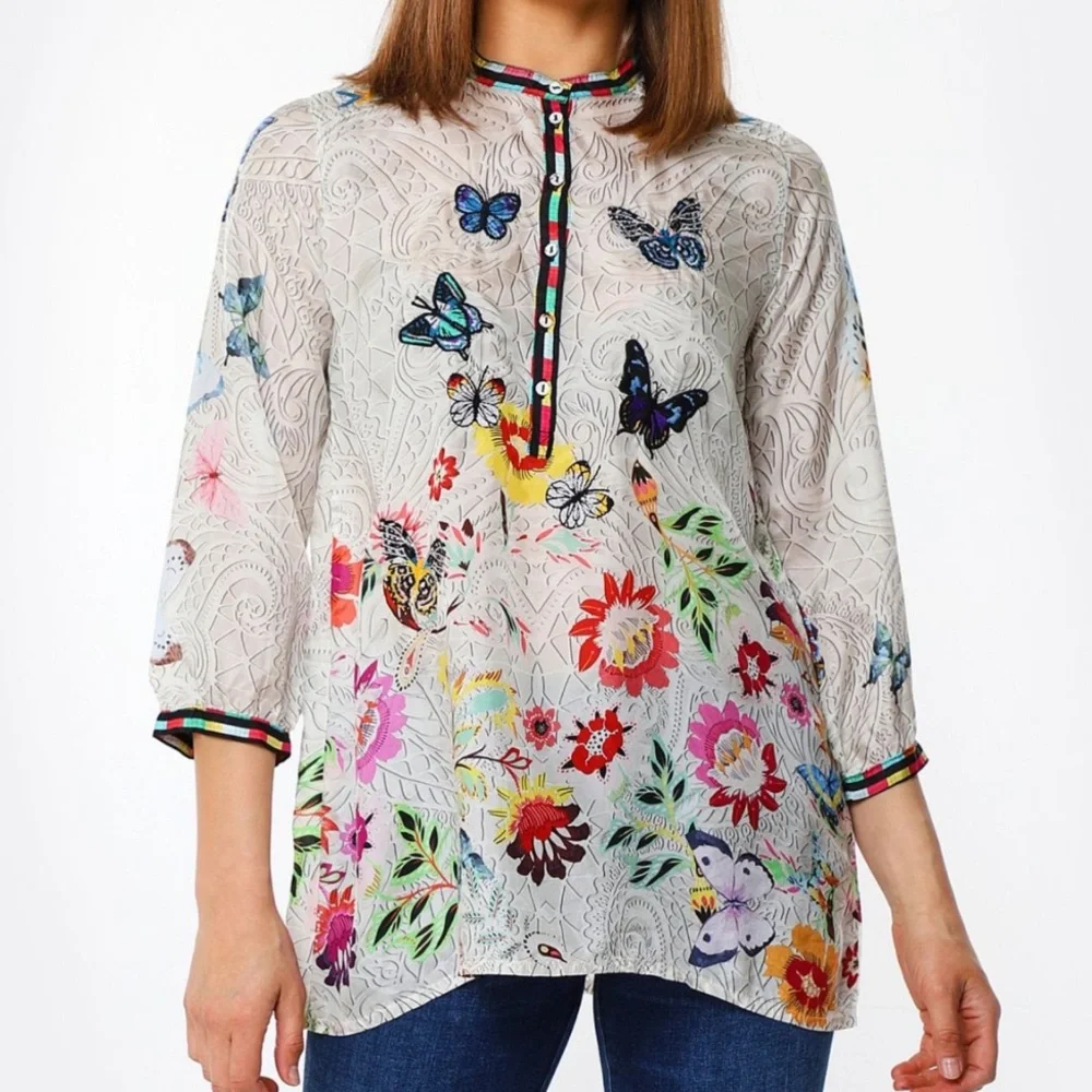 Johnny Was heavily embroidered Kendra silk tunic NWT - Picture 7 of 14